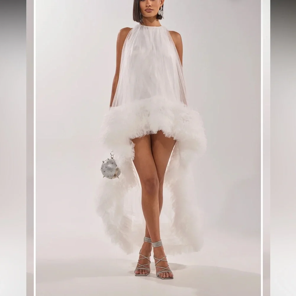 AKIRA White High-Low Feathered Mini Dress - Picture 1 of 3